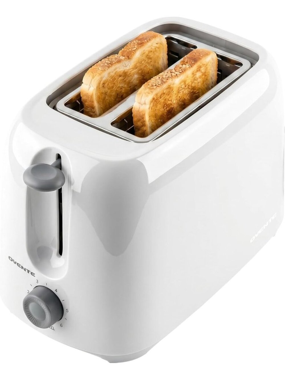 2-Slice Electric Toaster with 6 Shade Settings - Compact White Kitchen Appliance